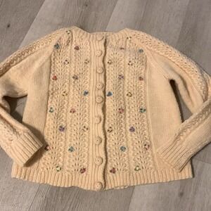 Smiths Bermuda Women's Wool hand‎ Knitted Sweater Ivory Size Small cottage core